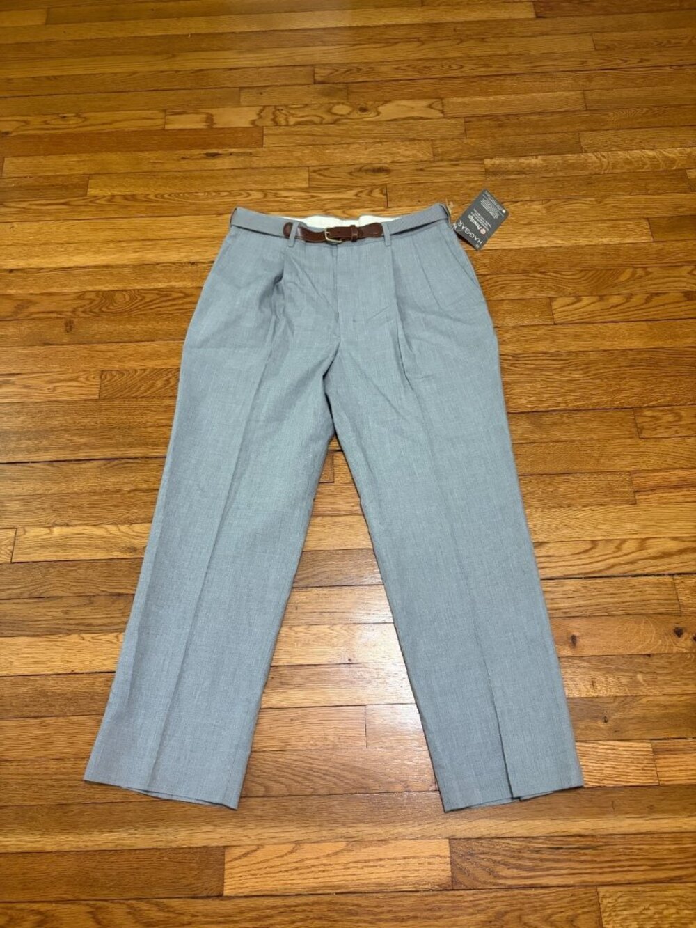 Vintage Haggar Mens Dress Pants Size 34x29 Gray Pleated Slacks Trousers Belt NWT